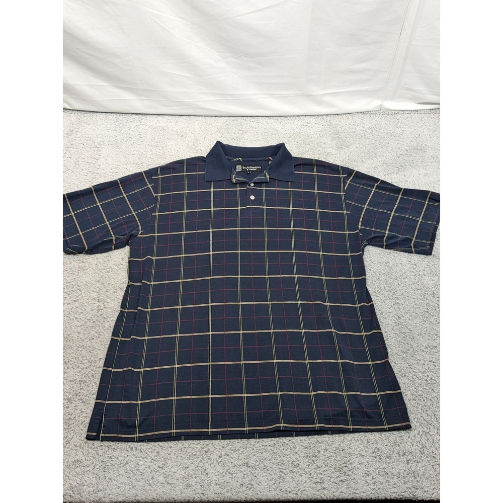 St. Andrews of Scotland‎ Men's Golf Shirt Polo Size Large Black Tartan Casual
